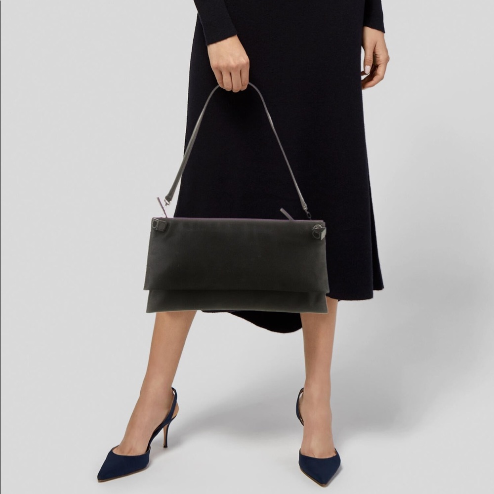 Salvatore Ferragamo Nylon Patent Trim Clutch